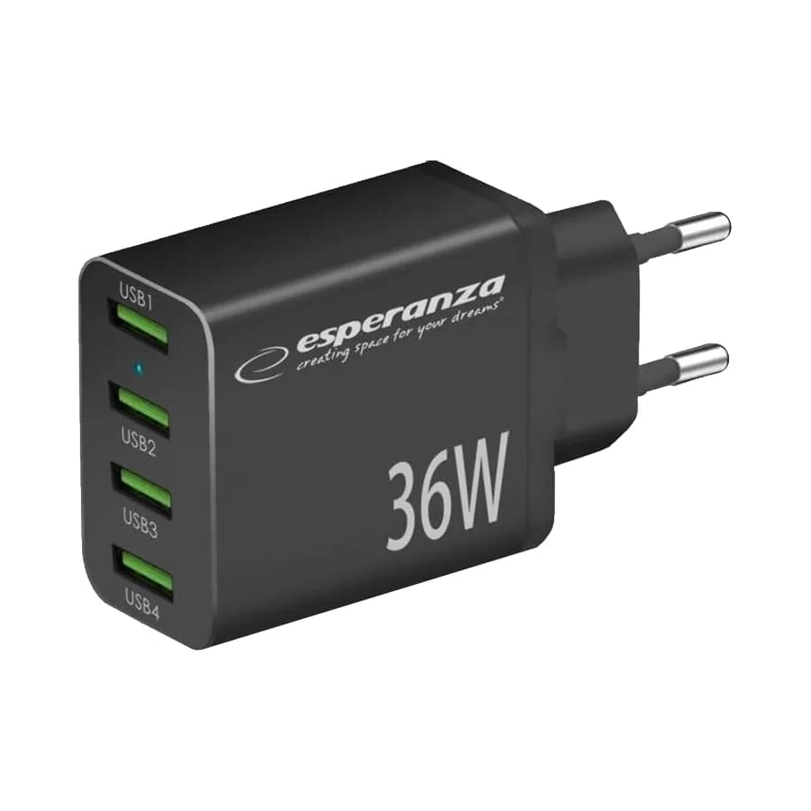USB punjač 4xUSB-A, ESPERANZA QUICK POWER CHARGER 36W 4x USB-A QC 3.0 18W, EZC107K