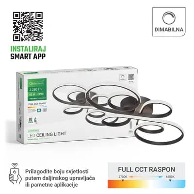 Smart stropna dekorativna svjetiljka Green Tech 62W, 3CCT, dim, APP + daljinski