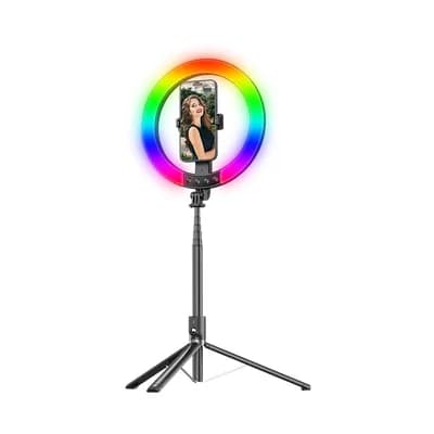 Selfie stalak s ring svjetlom Gigatech, RGB + 3 bijele, 31-190cm, crni (TikTok)