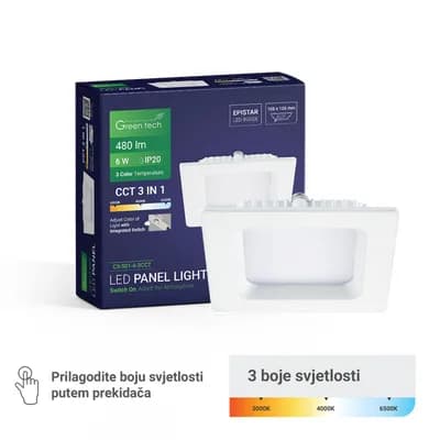 LED panel Green Tech 6W, 3CCT, ugradni, kvadratni