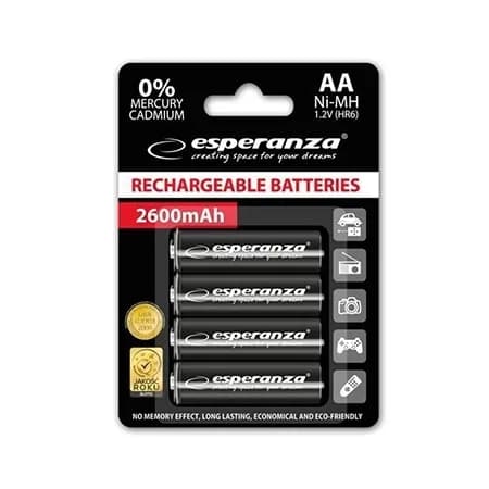 Punjive baterije ESPERANZA RECHARGEABLE Ni-MH AA 2600MAH 4kom. black, EZA106
