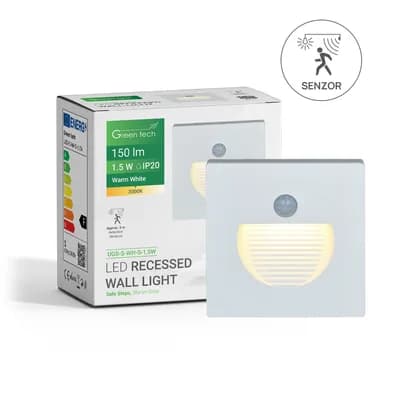 LED ugradna zidna svjetiljka sa senzorom Green Tech 1,5W, 3000K IP20, bijela