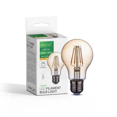 LED filament žarulja Green Tech 12W, 2300K, E27, AC220V, A60, amber, dimabilna