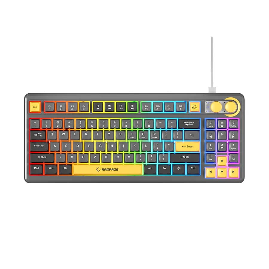 Tastatura gaming RAMPAGE Cyclone Gray/Black/Yellow USB RGB illuminated Us Layout English Compact Membrane, 41693