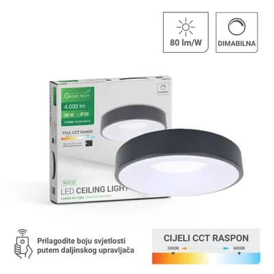 Smart plafonjera Green Tech metalna 50W, 3CCT s daljinskim up., fi 40cm