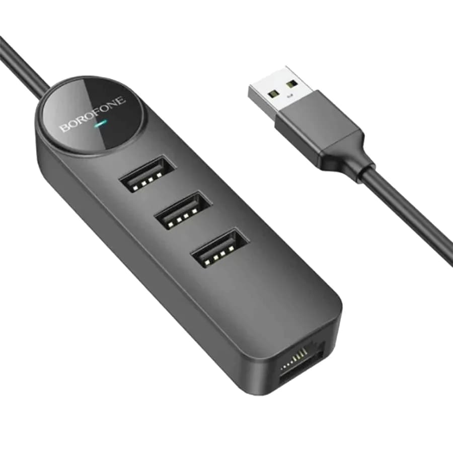 USB HUB + GLAN Ethernet Adapter BOROFONE DH6 Erudite 4-in-1, USB3.0x3 +RJ45 black