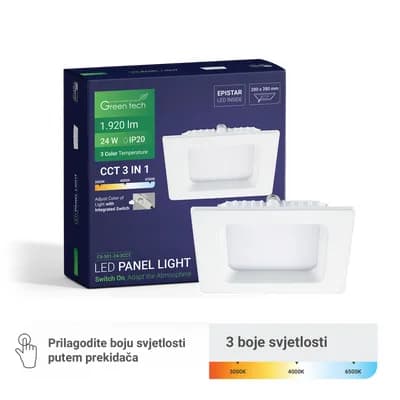 LED panel Green Tech 24W, 3CCT, ugradni, kvadratni