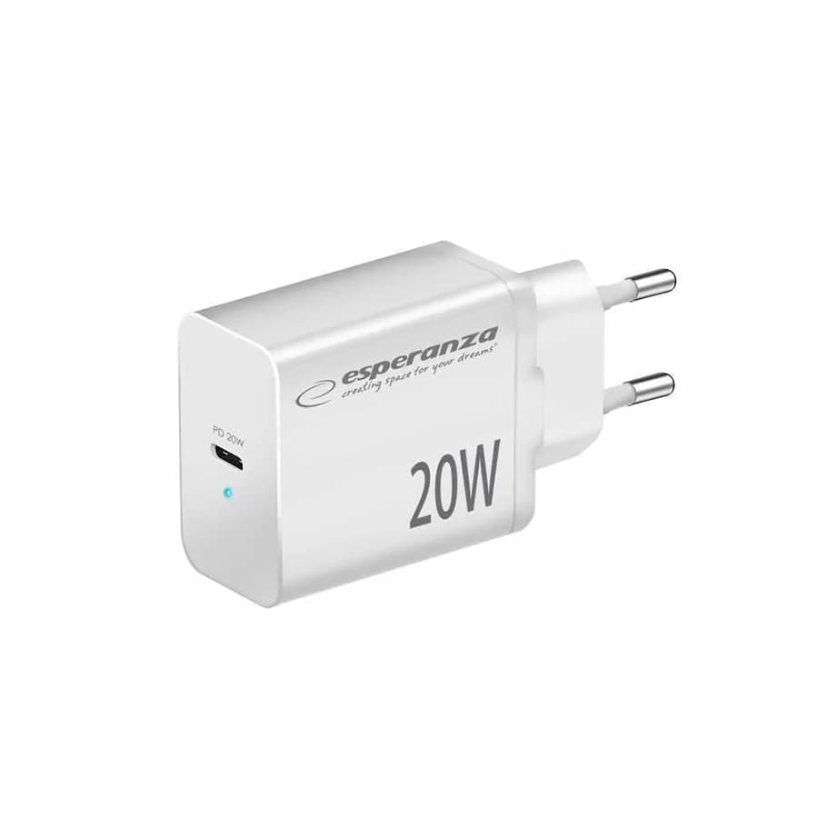 USB punjač Type-C fast charger, ESPERANZA QUICK POWER CHARGER 20W USB-C PD, WHITE, EZC104W