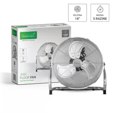 Ventilator podni Green Tech 120W, 18“, bakreni motor, krom boja