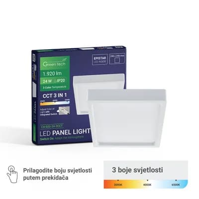 LED panel Green Tech 24W, 3CCT, nadgradni, kvadratni