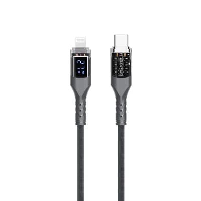 C na lightning kabel Gigatech XB818 1m, 27W, s LED display-om, sivi