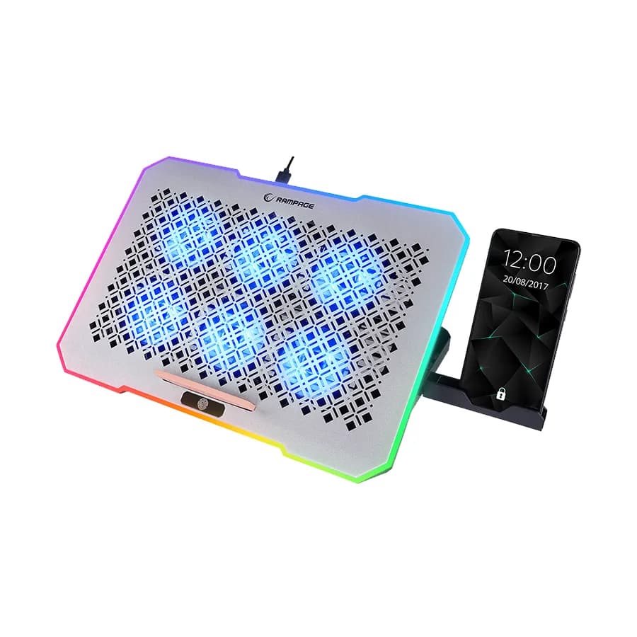 Postolje za notebook gaming Rampage S48 FREEZ Silver 10 Mode RGB 70*70*10MM*6 Fan 9'-17' Notebook Cooler Stand, 40724