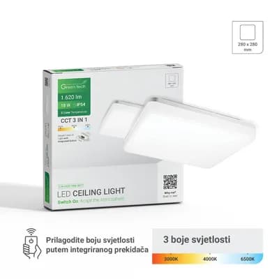 LED plafonjera Green Tech 18W, 3CCT, 28x28cm, IP54, bijela