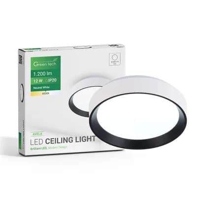 LED plafonjera Green Tech, 12W, 4000K, IP20, bijela + crna, promjer 25,8 cm