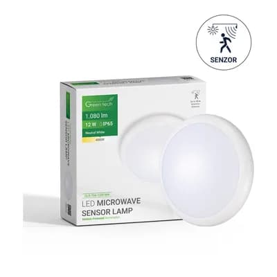 LED plafonjera sa Microwave senzorom Green Tech 12W, 4000K, promjer 27cm, IP65