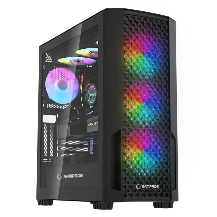 Kućište gaming RAMPAGE SHELOB Mesh, Tempered Glass, 4*ARGB Infinity Fan, Hub, E-ATX, Mid-T, 39991