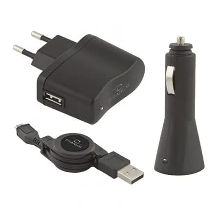 USB punjaci + microUSB kabl TITANUM, 3in1 set, DC 12-24V, AC 100-240V, out 5V/0,8A, TZ106
