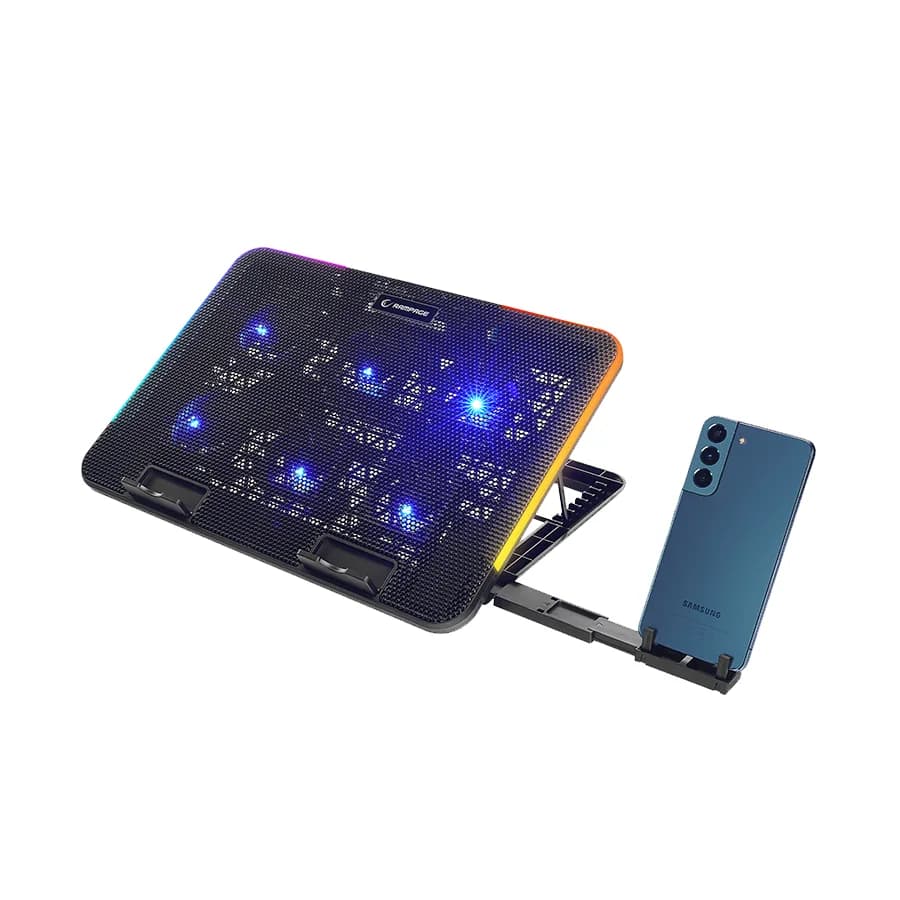 Postolje za notebook gaming Rampage SIXPOWER R9 6 Fan RGB Lighted Notebook Cooler with Phone Holder, 39394