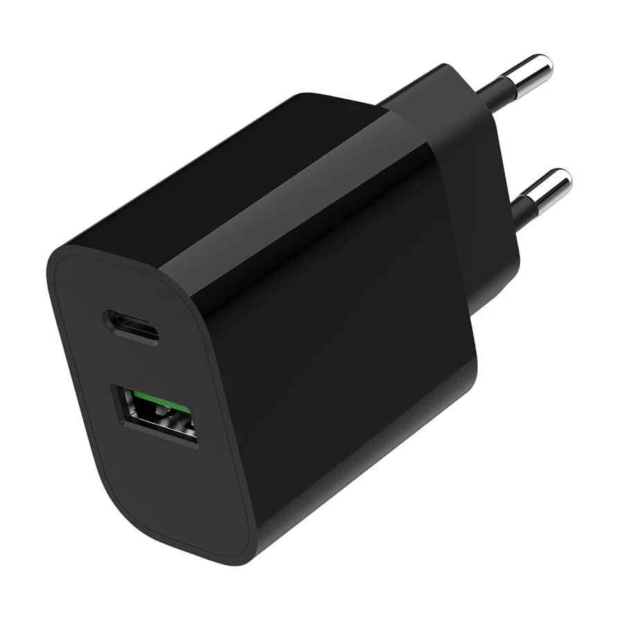 USB punjač 1xType-C + 1xUSB-A fast charger, 20W, black GEMBIRD, TA-UC-PDQC20-01-BK