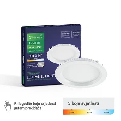 LED panel Green Tech 24W, 3CCT, ugradni, okrugli