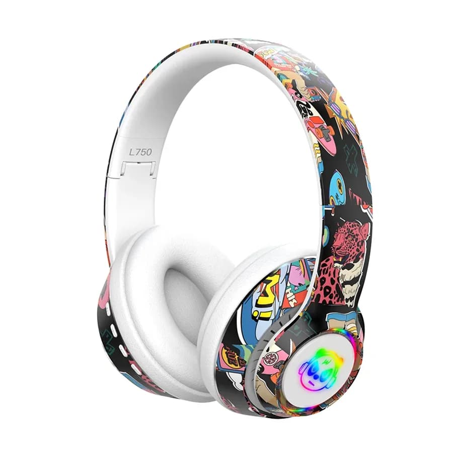 Slušalice bluetooth L750 HiFi RGB stickerbomb design, white