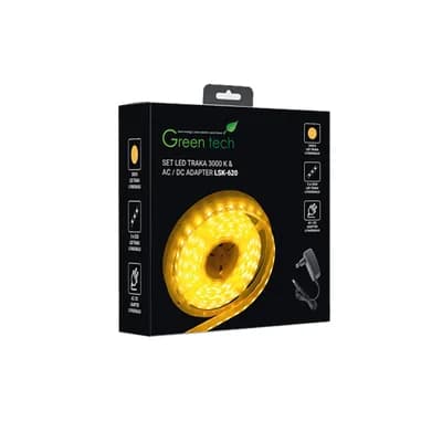 LED traka 5m + adapter Green Tech 4,8 W/m, 3528, 60 LED, 3000K, IP65