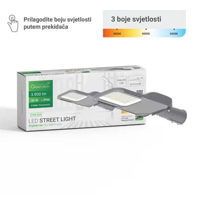 LED ulična svjet. Green Tech 30W, 3900lm, Philips LED, 3 CCT 3000K-4000K-6000K