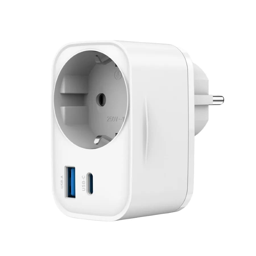 USB punjač Type-C + USB-A + shuko, 3A, white GEMBIRD, TA-ACPDQC20-01-W