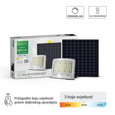 LED solarni reflektor Green Tech 100W, 3CCT, IP65