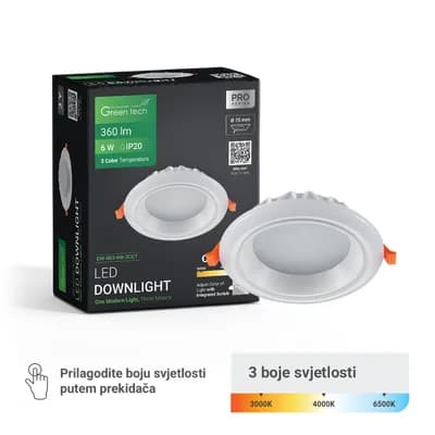 LED downlight Green Tech 6W, 3 CCT, okrugli