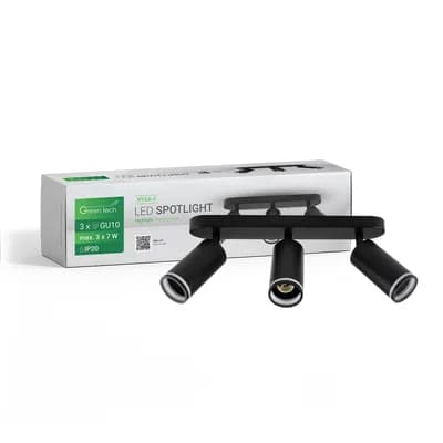 LED spot svjetiljka Green Tech, GU10 X 3 kom, crna boja