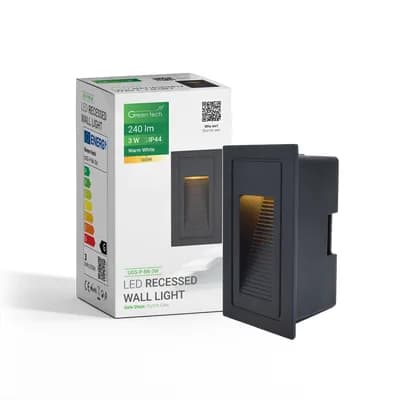 LED ugradna zidna svjetiljka Green Tech 3W, 3000K IP44, crna