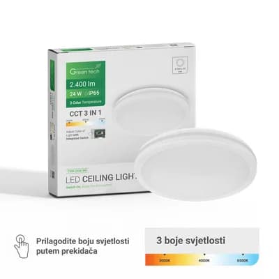 LED plafonjera Green Tech 24W, 3CCT, 30 cm, IP65, bijela
