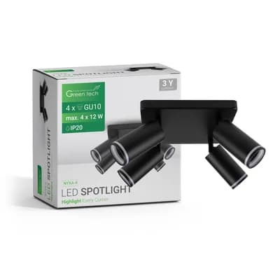 LED spot svjetiljka Green Tech, GU10 X 4 kom, crna boja