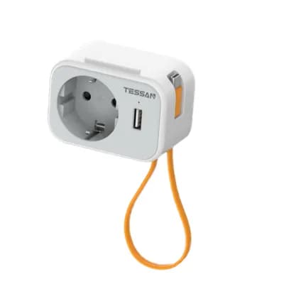 Zidna utičnica Tessan TS-332, 1x AC, 1x USB-C sa kabelom od 20cm, 15W