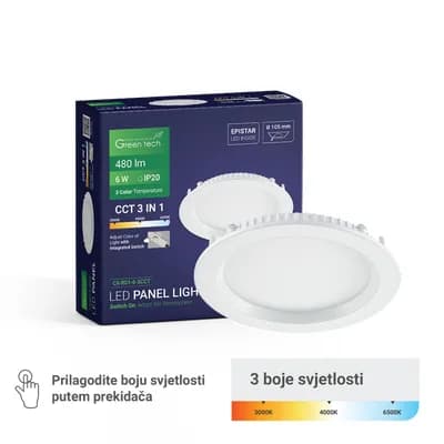 LED panel Green Tech 6W, 3CCT, ugradni, okrugli