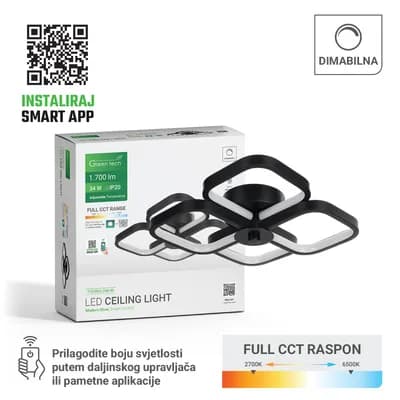 Smart stropna dekorativna svjetiljka Green Tech 34W, 3CCT, dim, APP + daljinski