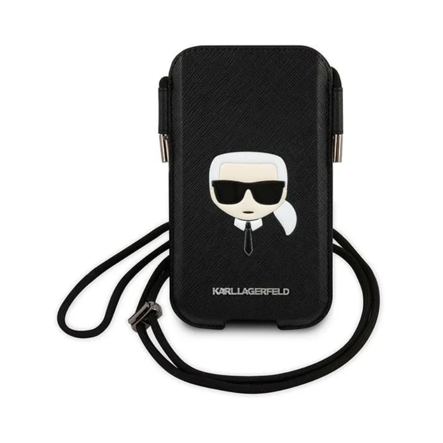 ORIGINAL KARL LAGERFELD TORBICA SAFFIANO IKONIK KARL`S HEAD KLHCP12MOPHKHK 6,1 INČA CRNA