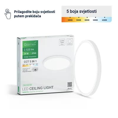 LED plafonjera Green Tech 24W, 5 CCT 3000K-3500K-4000K-5000K-6500K, fi40 cm
