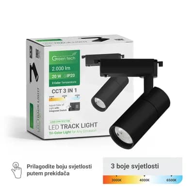 LED šinska svjetiljka Green Tech 20W, 3 CCT, crna boja