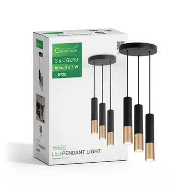LED visilica Green Tech, GU10 X 3 kom, crna-zlatna boja