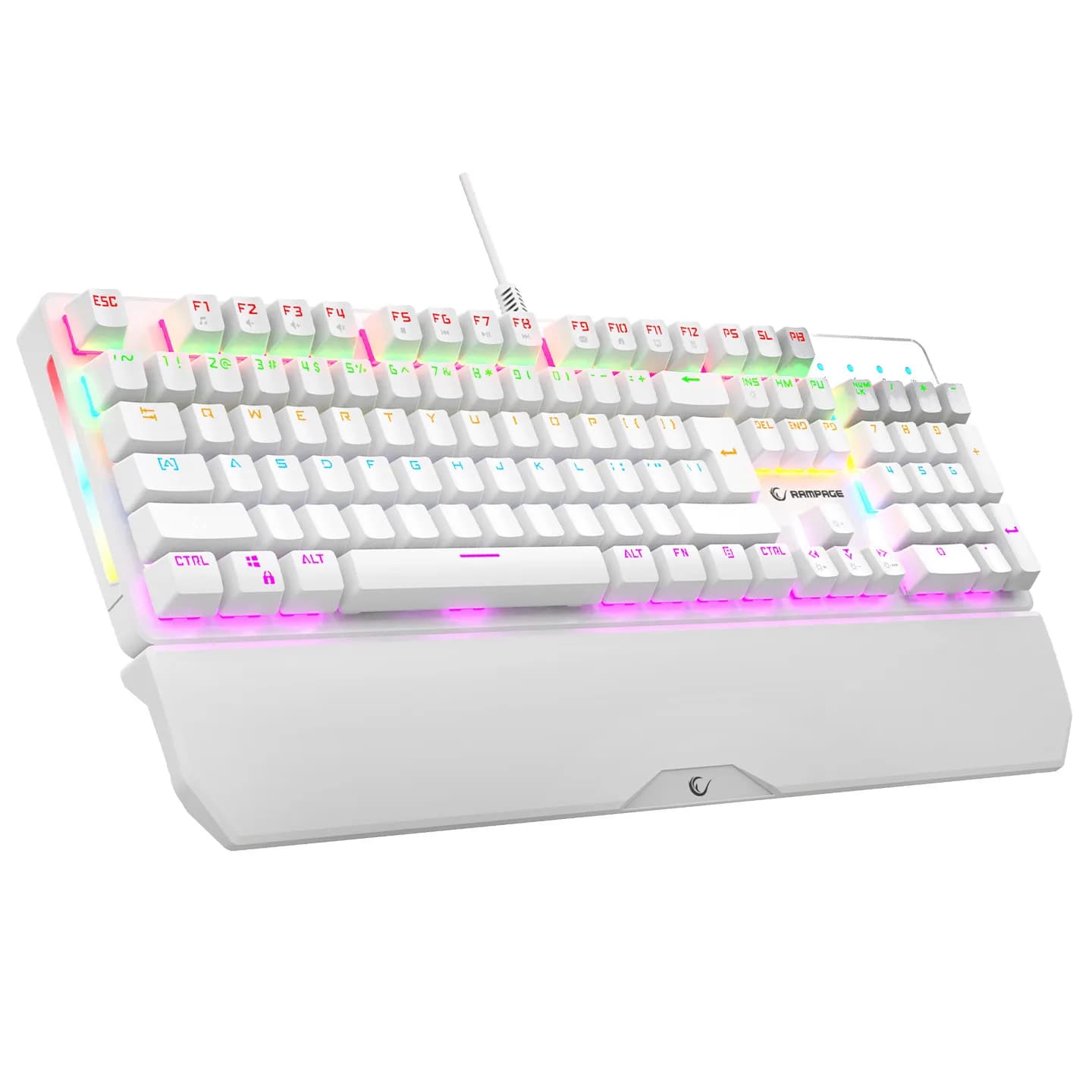 Tastatura gaming RAMPAGE KB-R86 UMBRA White USB Rainbow Illuminated Blue Switch US Layout English Mechanical Gaming Keyboard, 42186