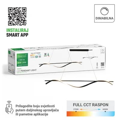Smart dekorativna visilica Green Tech 30W, 3CCT, dim, APP + daljinski upravljač