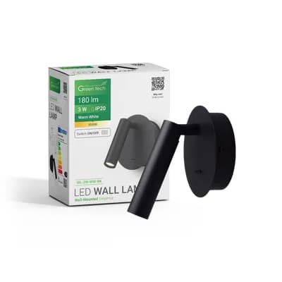 LED zidna lampa Green Tech 3W, 3000K, crna boja