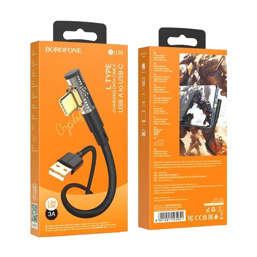 USB kabal BOROFONE BU39 Rio Transparent Discovery Edition charging data cable Type-C black 1,2m, 2,4 A