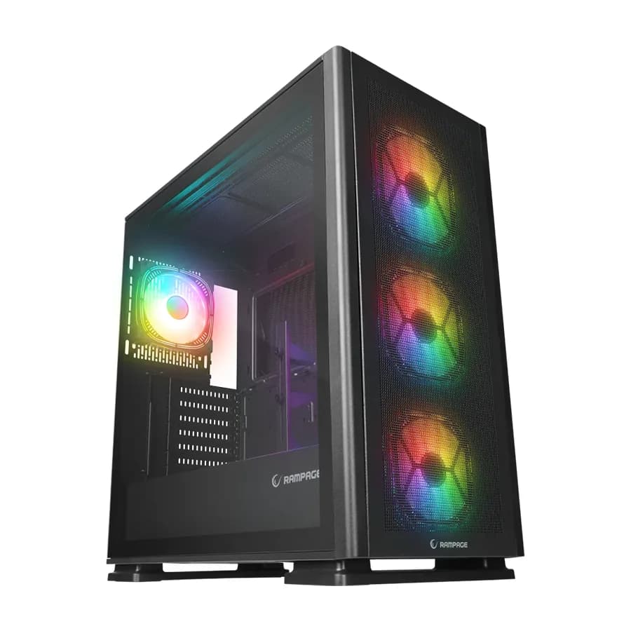 Kućište gaming RAMPAGE VANGUARD V2 Black Mesh Easy Tempered Glass Vertical VGA Holder 4*RGB Fan Hub E-ATX Big-T, 39846