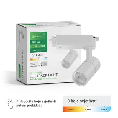 LED šinska svjetiljka Green Tech 10W, 3 CCT, bijela boja
