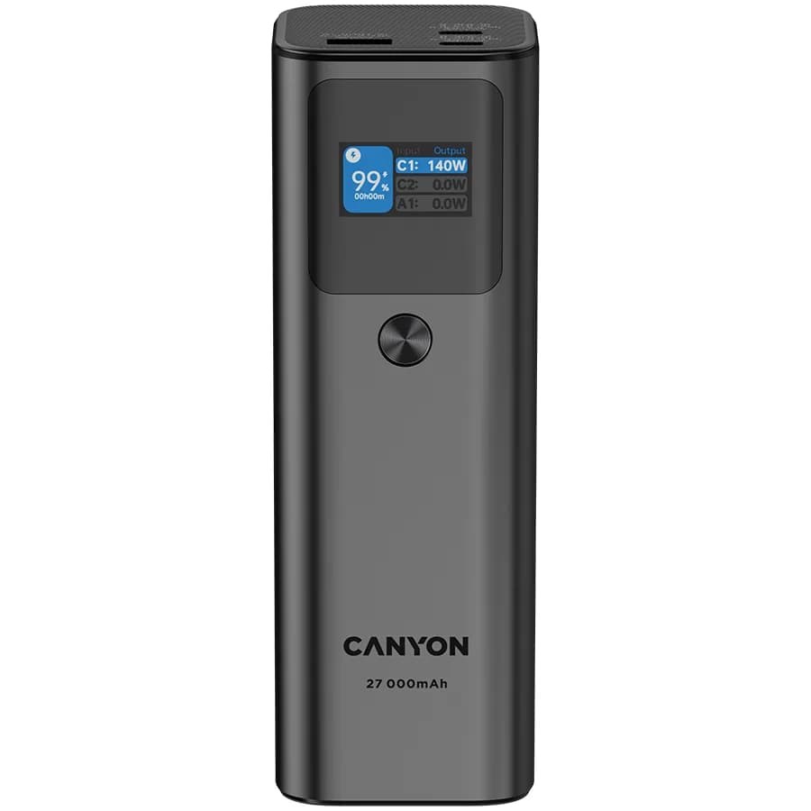 CANYON power bank PB-2010 TFT 27000 mAh 97.2Wh PD140W QC 3.0 Tamno sivi