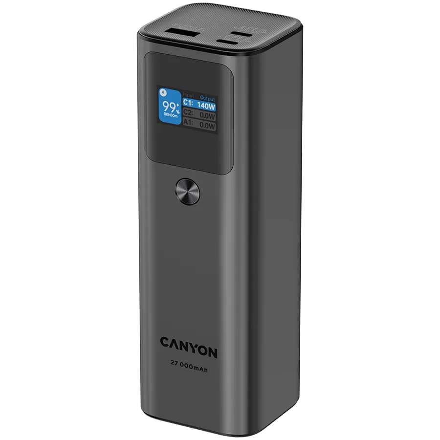 CANYON power bank PB-2010 TFT 27000 mAh 97.2Wh PD140W QC 3.0 Tamno sivi