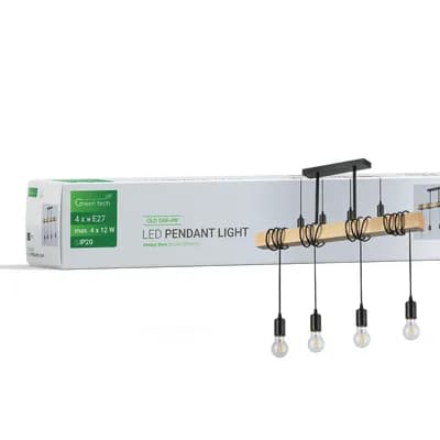 LED retro vislica Green Tech E27 x 4 kom, drvo + metal